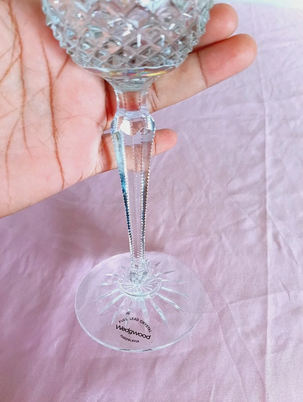 Wedgwood Crystal Wine Glass Gold Rim Diamond Cut Pattern Starburst Base
